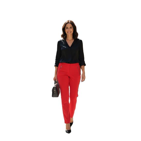 BCBGMAXAZRIA Red Zip Pocket Straight Leg Pants Work Casual Size XXS - Picture 1 of 6